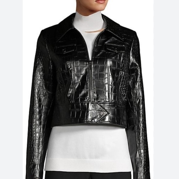 Ellie Tahari Jagger Croc-Embossed Faux-Leather Jacket - Picture 6 of 8
